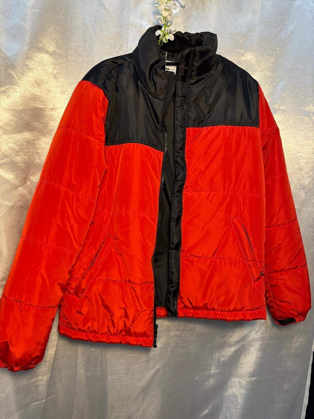 Fashion Nova Red and Black Quilted Puffer Jacket